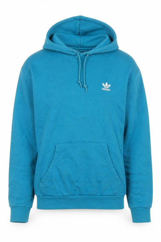 Front view of Adidas Men Blue Pullover Hoodie Medium Regular Fit Sportswear