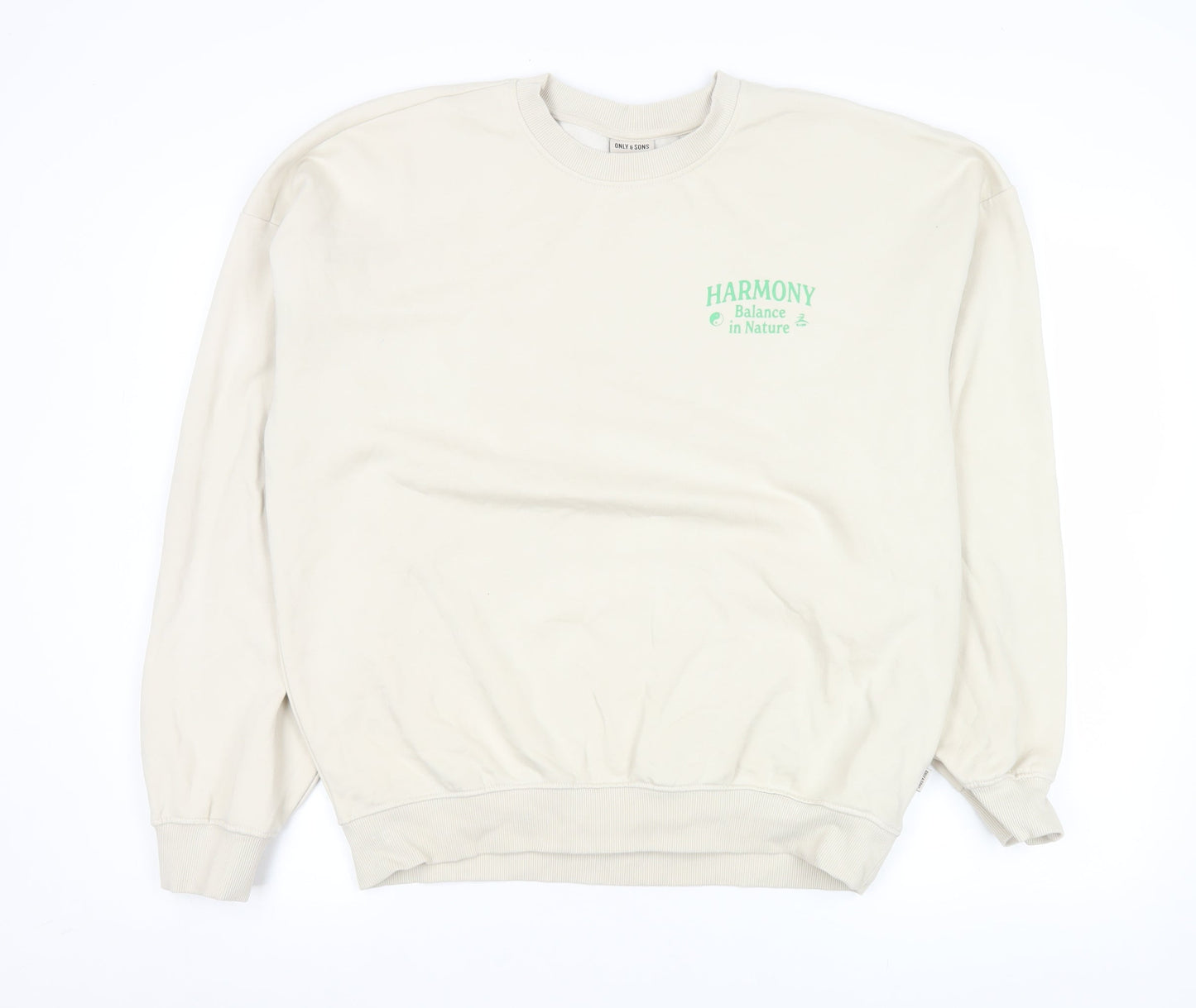 ONLY & SONS Men's Beige Graphic Sweatshirt M Fleece Crew Neck