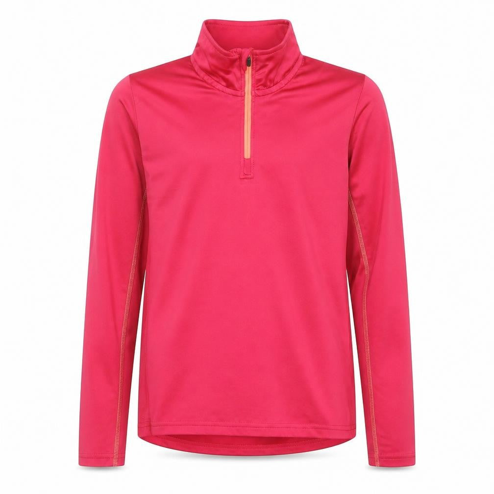 Front view of Crivit girls’ pink 12-14 years athletic 1/4 zip long sleeve sports sweatshirt