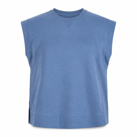 Front view of Helen Steele x Dunnes Stores Blue Sleeveless Basic T-Shirt Women’s L
