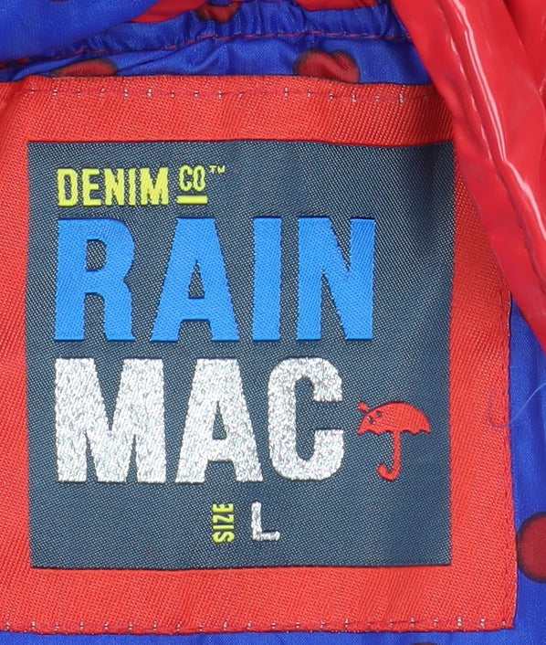 Denim Co Women's Red Waterproof Rain Coat L Hooded Mid-Length