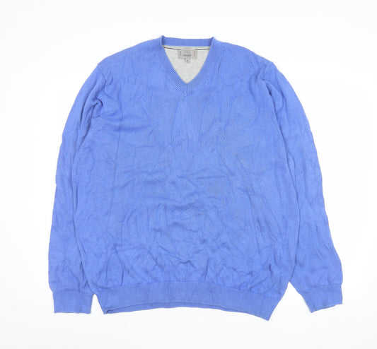 Marks and Spencer Men's Blue V-Neck Regular Fit XL Knit Sweatshirt