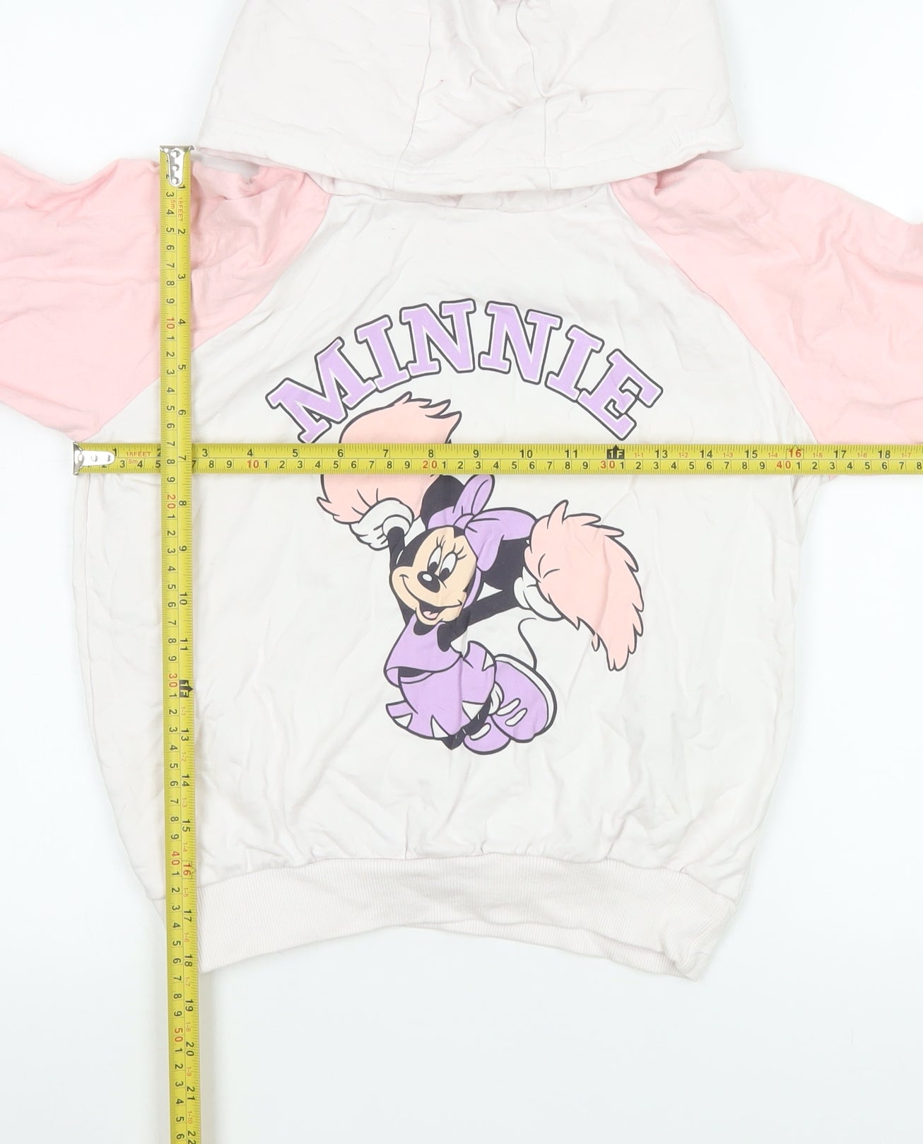 Disney Junior Minnie Girls Pink & White Hoodie Sweatshirt Size 134 (8-9 Years)