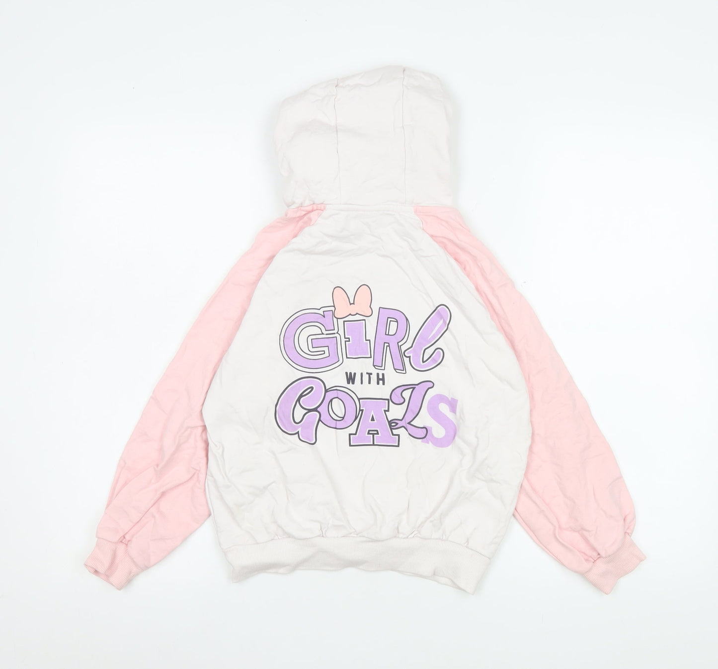 Disney Junior Minnie Girls Pink & White Hoodie Sweatshirt Size 134 (8-9 Years)