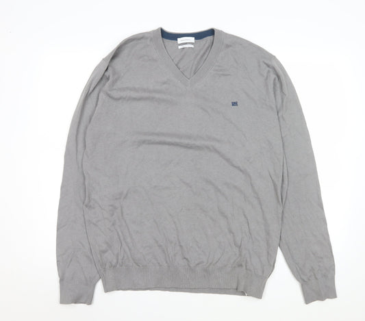 Pedro del Hierro Men's Grey V-Neck Classic Knit Sweatshirt XL