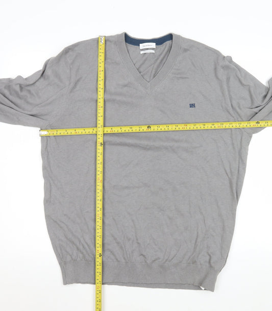 Pedro del Hierro Men's Grey V-Neck Classic Knit Sweatshirt XL