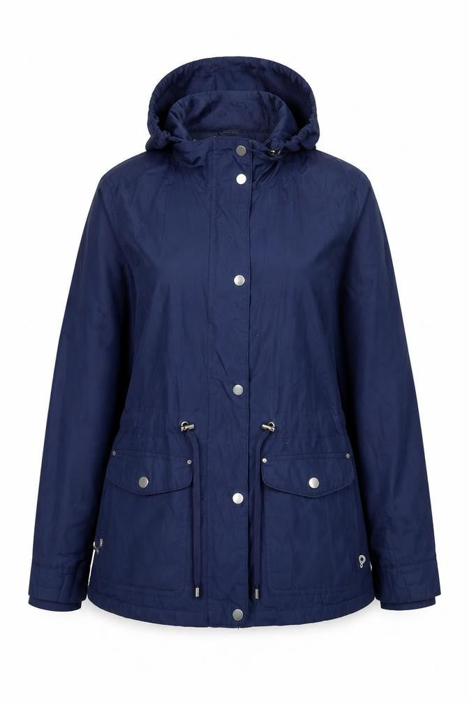 Front view of Dunnes Women’s Blue Hooded Parka Jacket, size UK 12, Waterproof