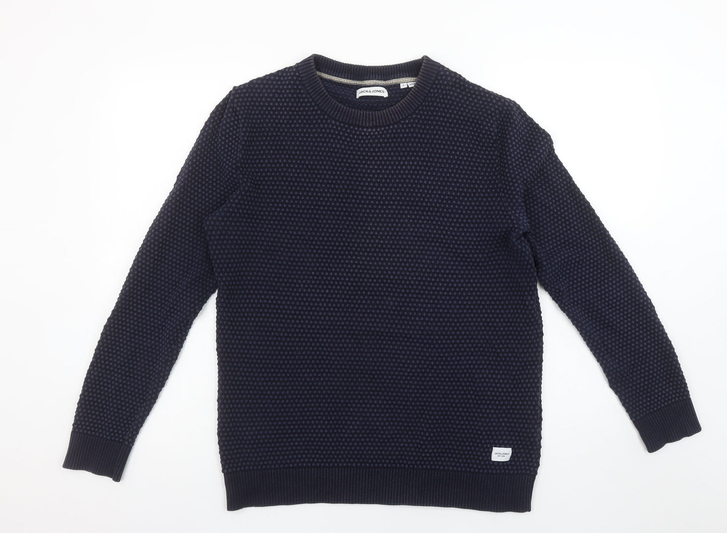 Jack & Jones Men's Blue Cotton Waffle Knit Jumper Size L