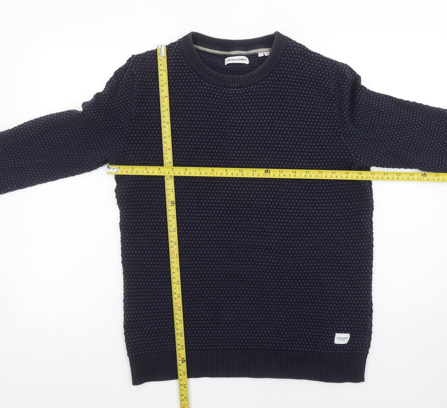 Jack & Jones Men's Blue Cotton Waffle Knit Jumper Size L