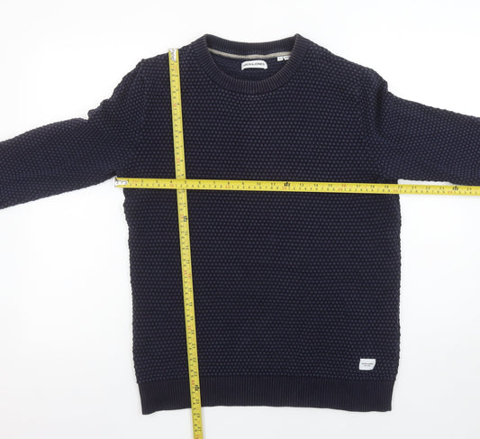 Jack & Jones Men's Blue Cotton Waffle Knit Jumper Size L