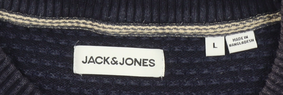 Jack & Jones Men's Blue Cotton Waffle Knit Jumper Size L