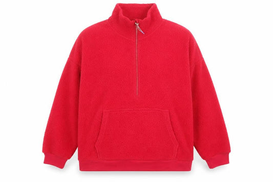 Front view of Dunnes women’s red fleece 1/4 zip pullover sweatshirt xxl