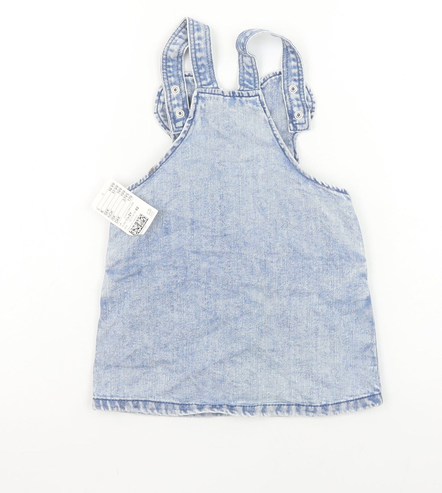 H&M Girls Blue Denim Minnie Mouse Pinafore Dress 24 Months Adjustable Straps