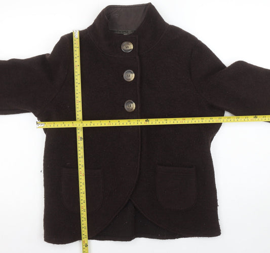 Next Women Brown Wool Blend 3/4 Sleeve Collared Cardigan Size 16
