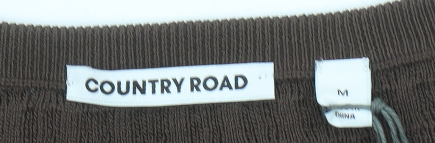 Country Road Women Brown Knit Short Sleeve Scoop Neck Top M