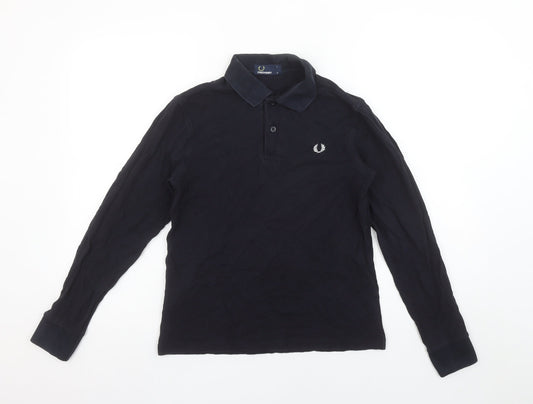 Fred Perry Boys Black Long Sleeve Polo Shirt Size M 100% Cotton