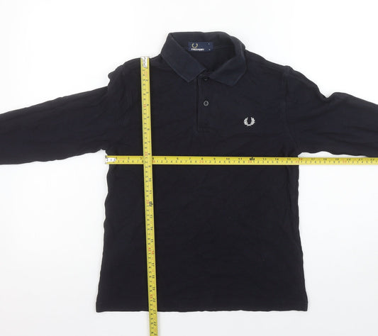 Fred Perry Boys Black Long Sleeve Polo Shirt Size M 100% Cotton