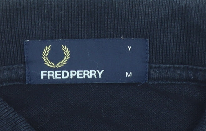 Fred Perry Boys Black Long Sleeve Polo Shirt Size M 100% Cotton