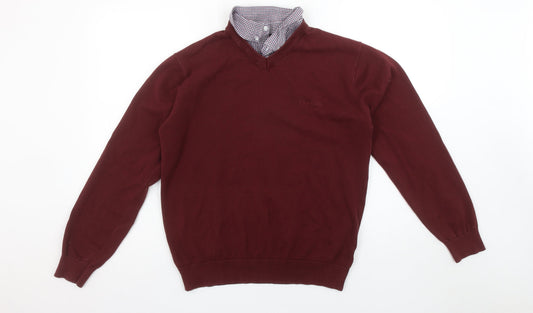 Pierre Cardin Men Red Cotton V-Neck Jumper Size M Classic Fit