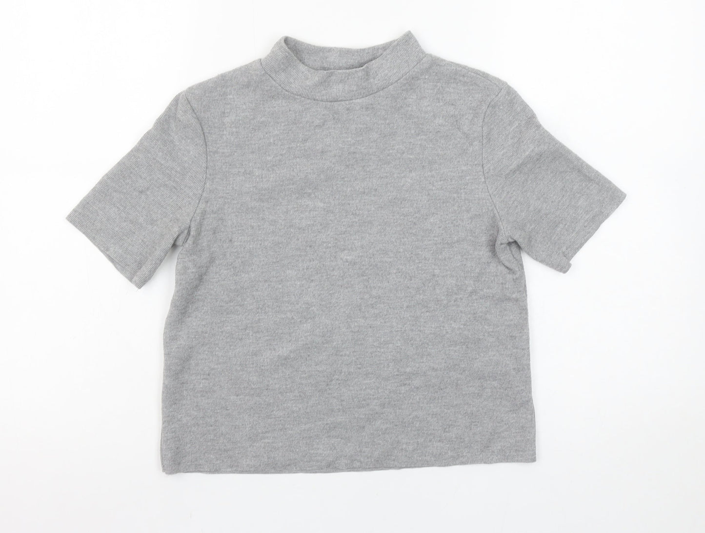 Zara Women Grey Mock Neck Short Sleeve Basic Stretch T-Shirt Size S