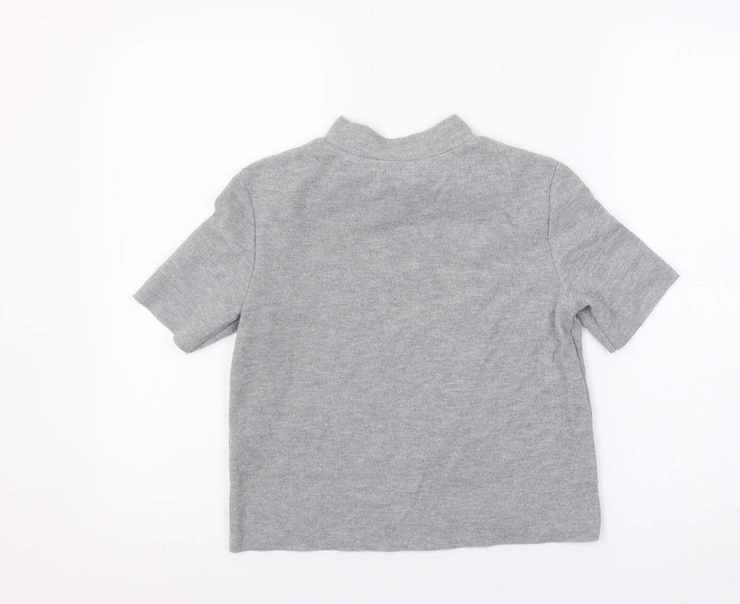 Zara Women Grey Mock Neck Short Sleeve Basic Stretch T-Shirt Size S
