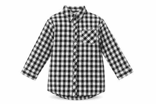 Front view of Next girls’ black check cotton button-up shirt 5 years