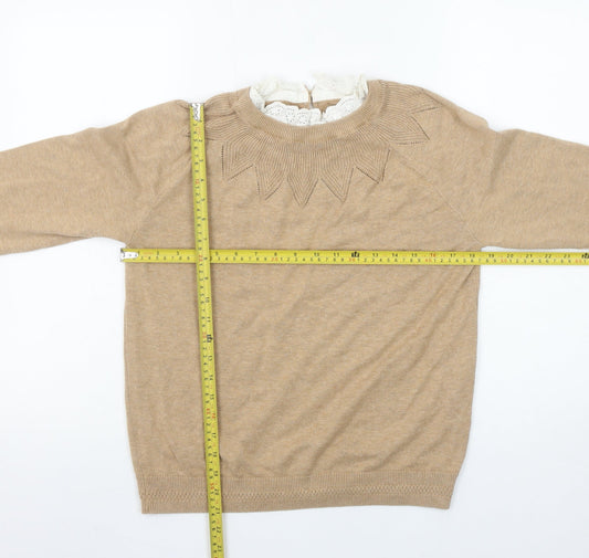 Springfield Women Beige Knit Crew Neck Pullover Jumper Size 12