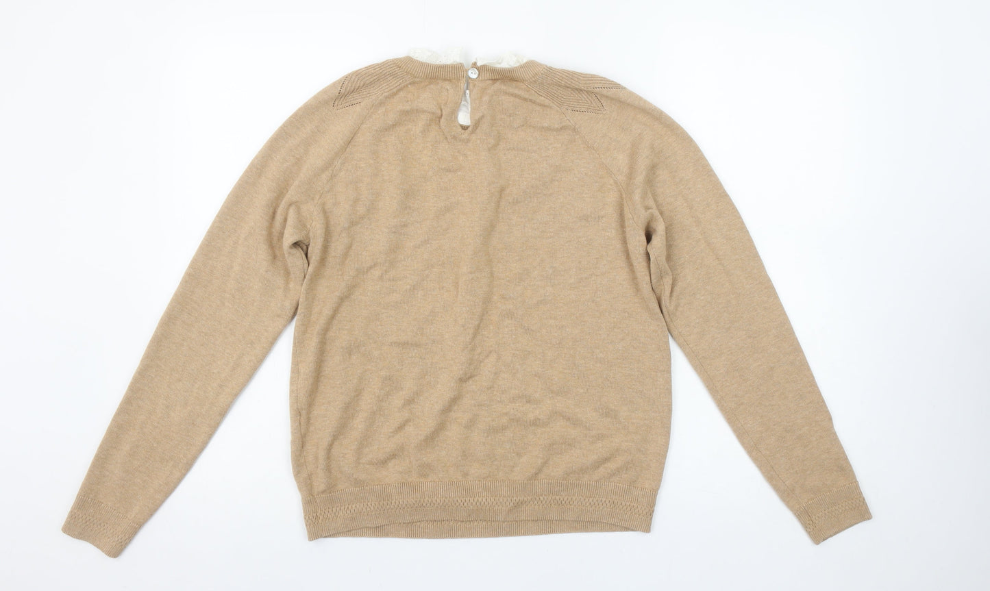 Springfield Women Beige Knit Crew Neck Pullover Jumper Size 12