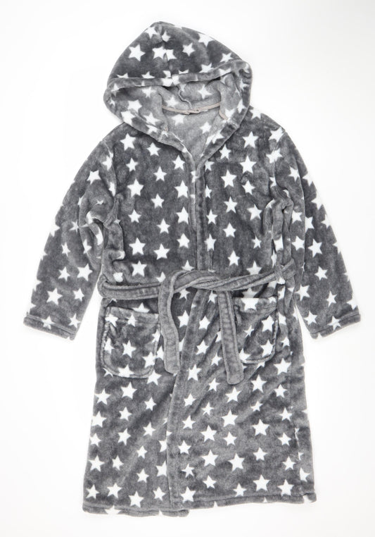 Marks and Spencer Girls Grey Star Fleece Hooded Robe 11-12 Years
