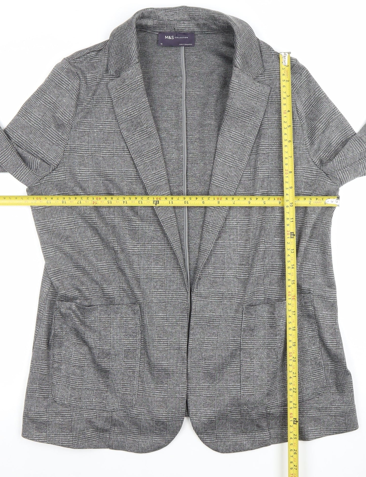 Marks and Spencer Women Grey Check Blazer Size 14 Regular Fit
