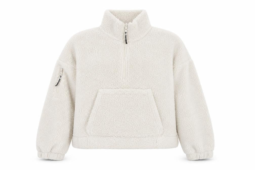 Bershka Women Beige 1/4 Zip Fleece Pullover Sweatshirt Size S