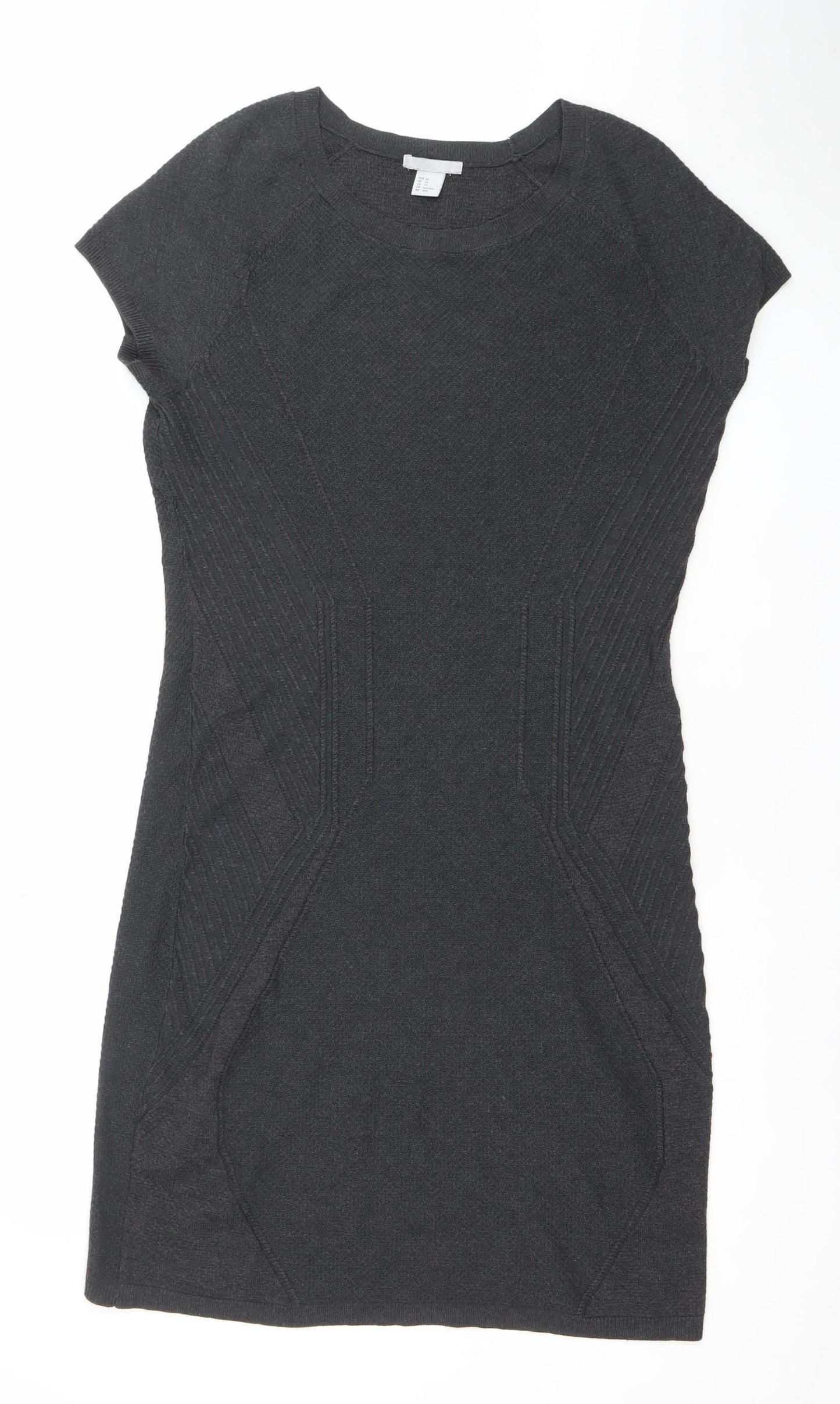 H&M Women Black XS Bodycon Short Sleeve Knit Dress