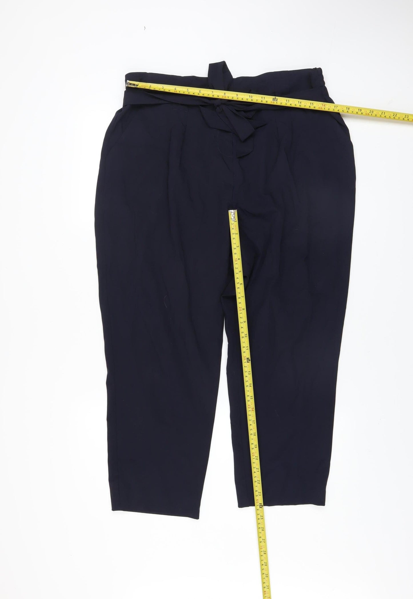 Lipsy Women’s Blue Paperbag High Waist Tapered Trousers Size 18