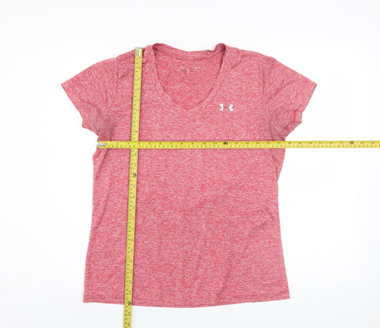 Under Armour Men Red V-Neck Short Sleeve Athletic T-Shirt M