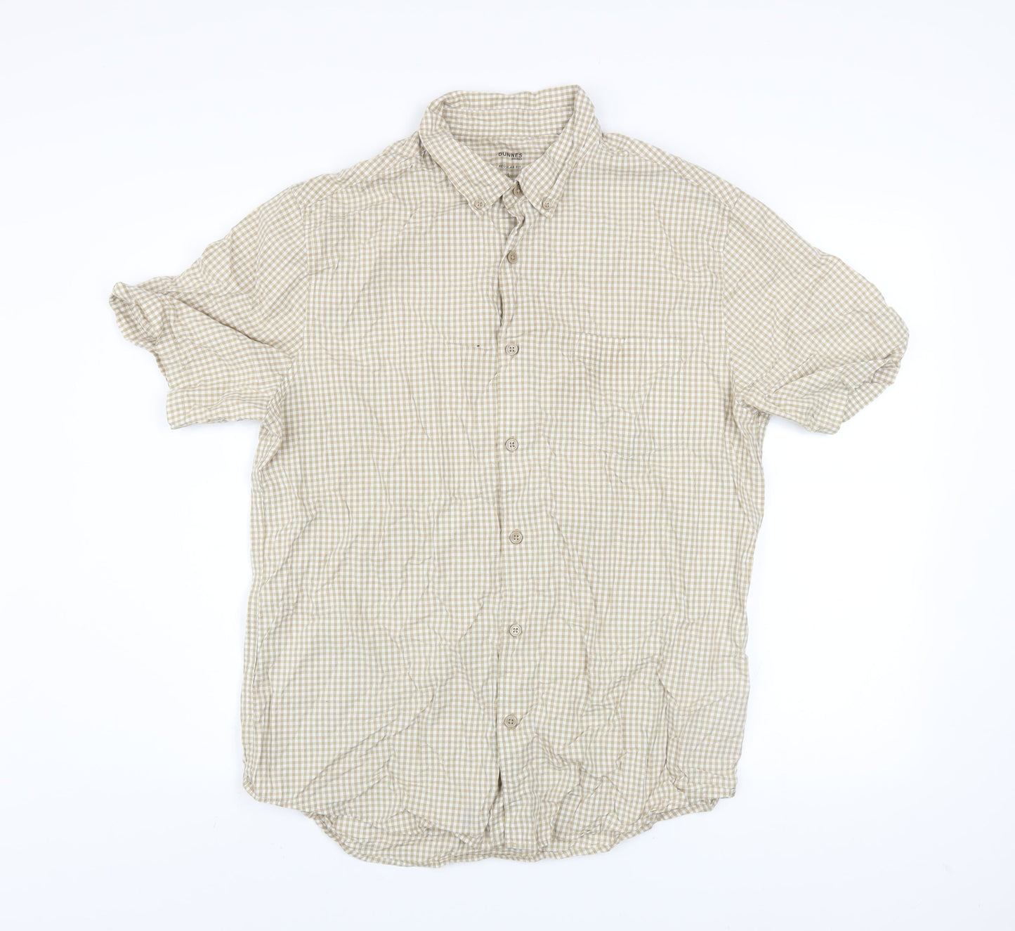 Dunnes Stores Men’s Beige Check Short Sleeve Regular Fit Cotton Shirt L