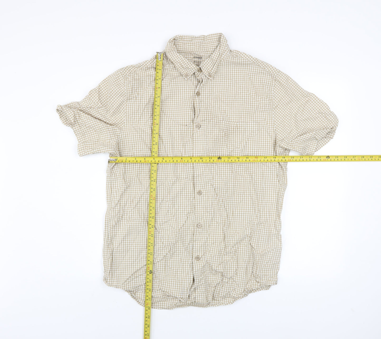 Dunnes Stores Men’s Beige Check Short Sleeve Regular Fit Cotton Shirt L