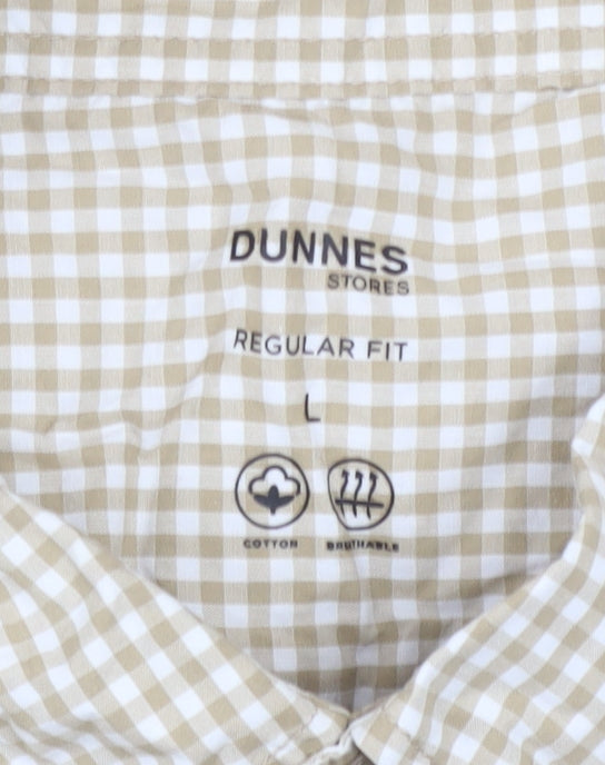 Dunnes Stores Men’s Beige Check Short Sleeve Regular Fit Cotton Shirt L