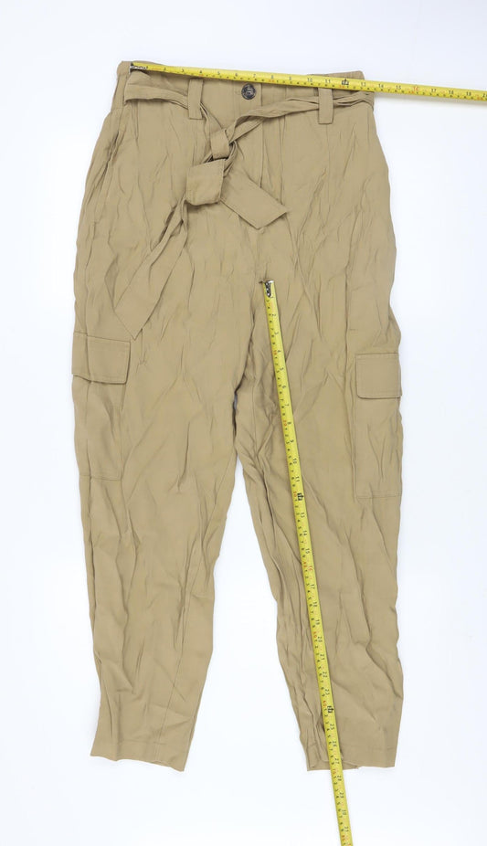 Dunnes Women’s Beige Cargo Belted High Rise Tapered Trousers Size 12