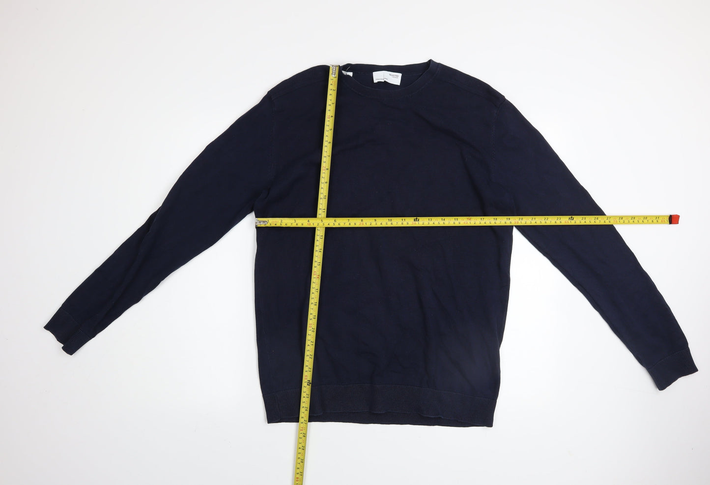 SELECTED HOMME Men's Blue Cotton Crew Neck Jumper Size L Classic Fit