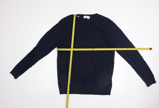 SELECTED HOMME Men's Blue Cotton Crew Neck Jumper Size L Classic Fit