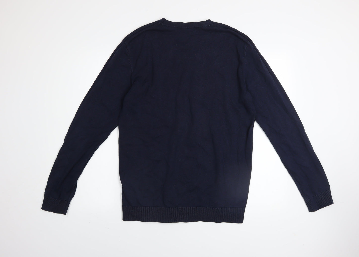SELECTED HOMME Men's Blue Cotton Crew Neck Jumper Size L Classic Fit
