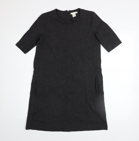 H&M Women Black XS Shift Knee Length Stretch Dress