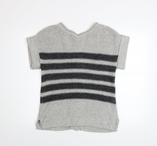 Mint Velvet Womens Grey Striped Short Sleeve Cardigan Size 10