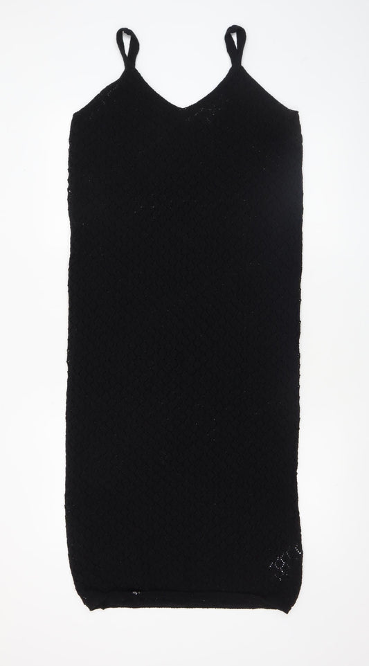 Primark Women’s Black Knit Slip Dress Size 10-12 V-Neck