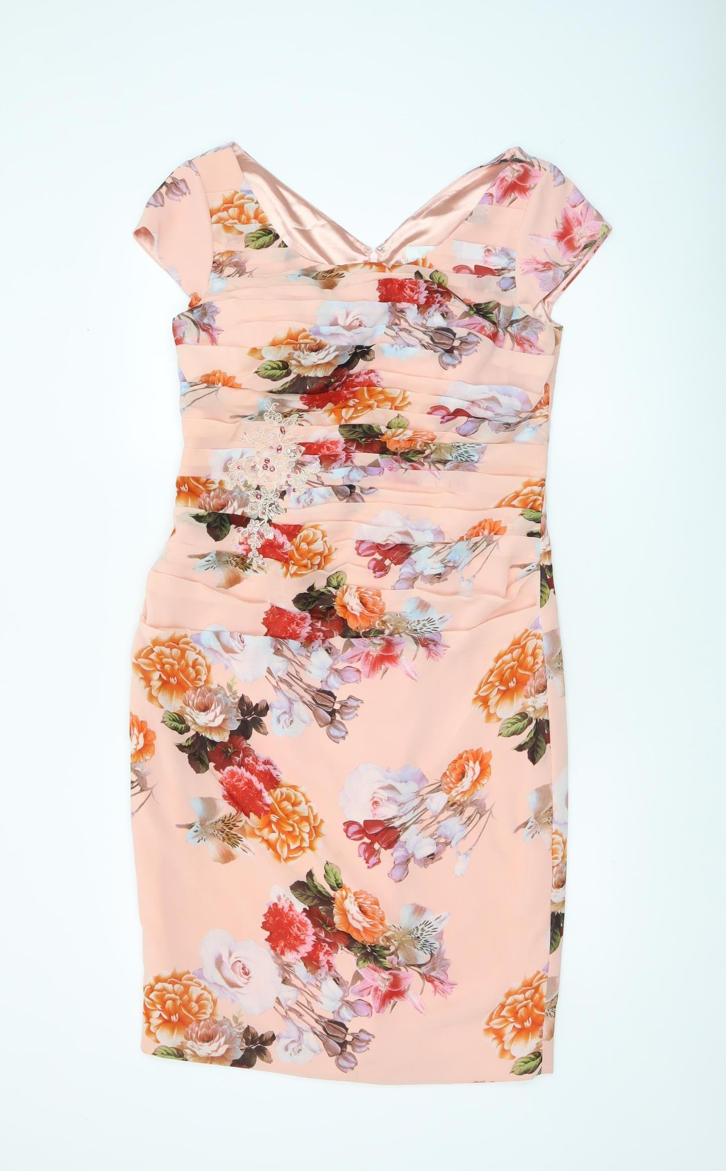 L'Atelier Womens Pink Floral Bodycon Dress Size 14 Elegant Wedding