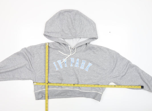 Ivy Park Women's Grey Cropped Hoodie Size M Drawstring Pullover