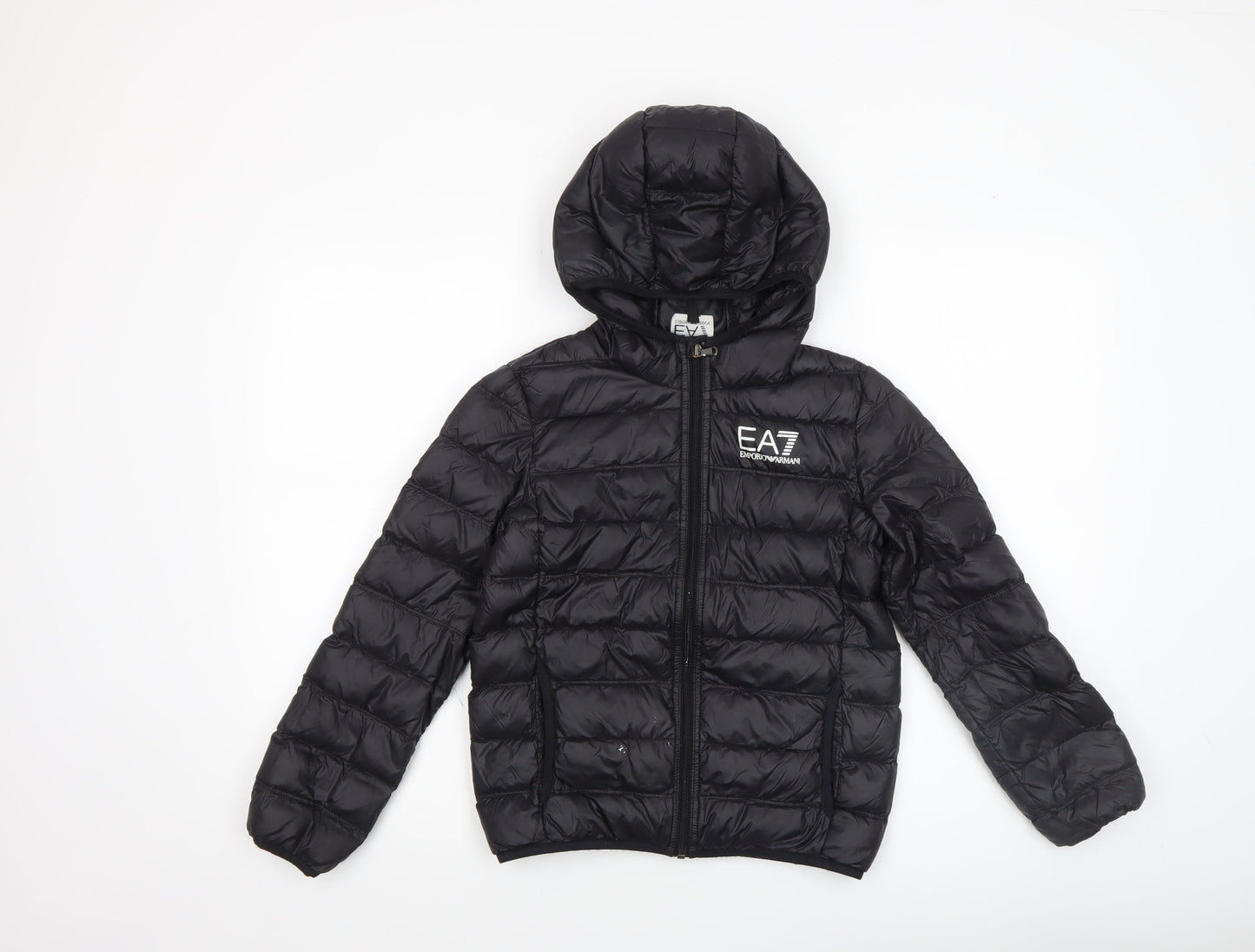 Emporio Armani Boys Black Hooded Puffer Jacket 10 Years EA7 Logo Winter Coat
