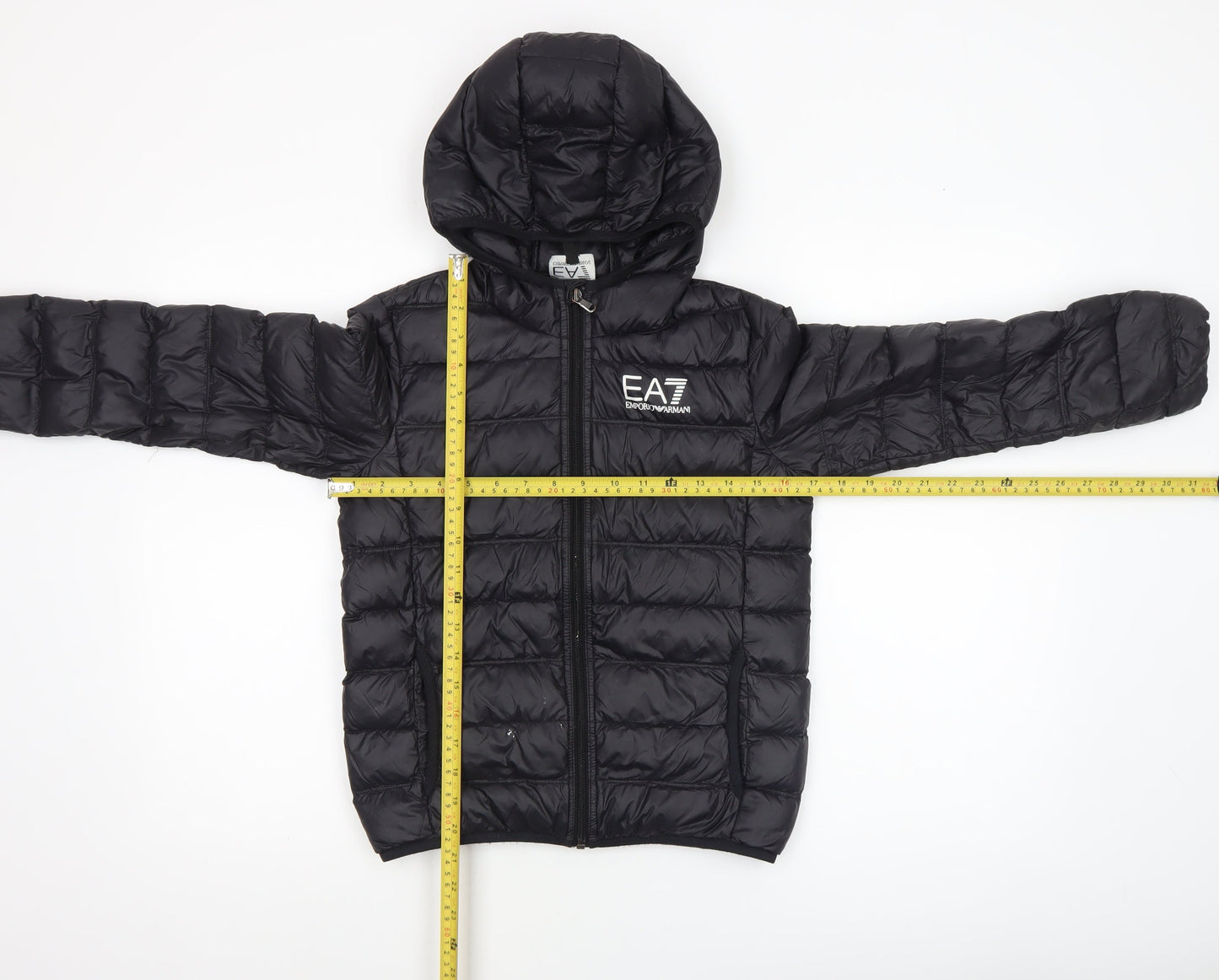 Emporio Armani Boys Black Hooded Puffer Jacket 10 Years EA7 Logo Winter Coat
