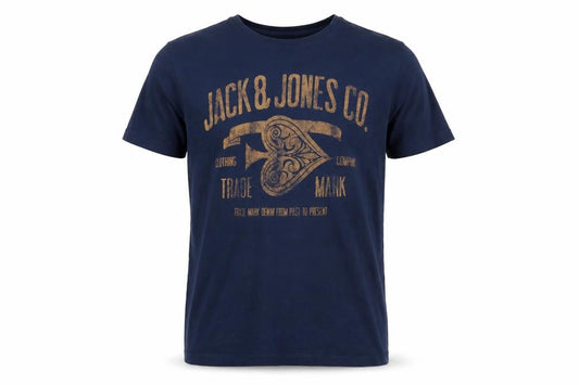 Jack & Jones Men's Blue Graphic Print Crew Neck Cotton T-Shirt Size S