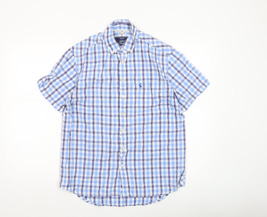 Joules Men's Blue Check Short Sleeve Classic Fit Button-Up Shirt Size M